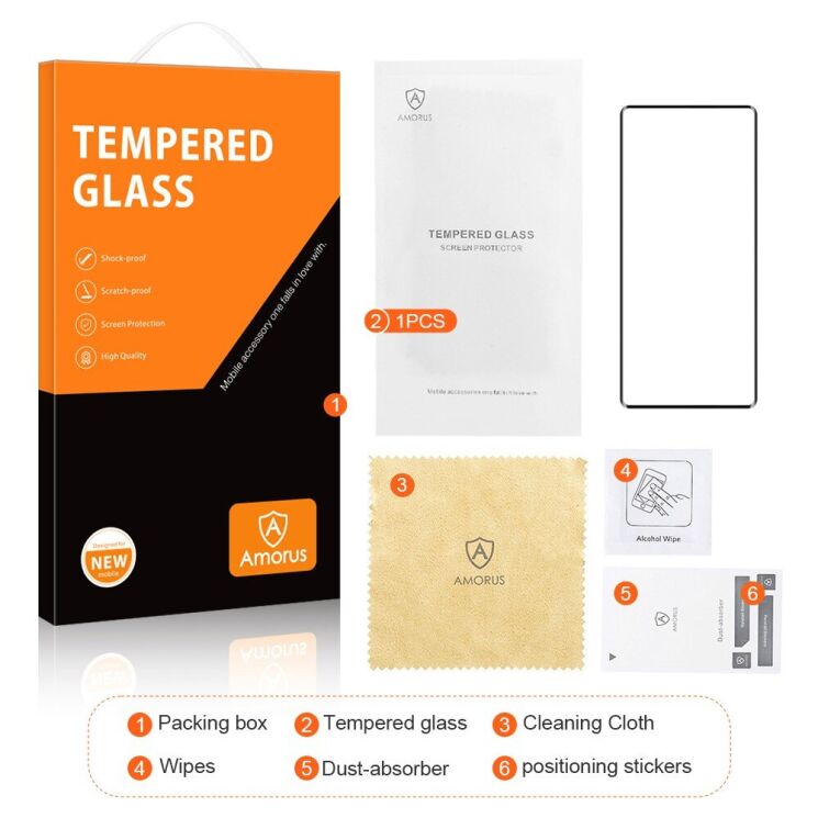 Защитное стекло AMORUS 3D Curved Full Glue для Xiaomi Redmi Note 14 Pro 5G / Note 14 Pro Plus - Black: фото 7 из 8