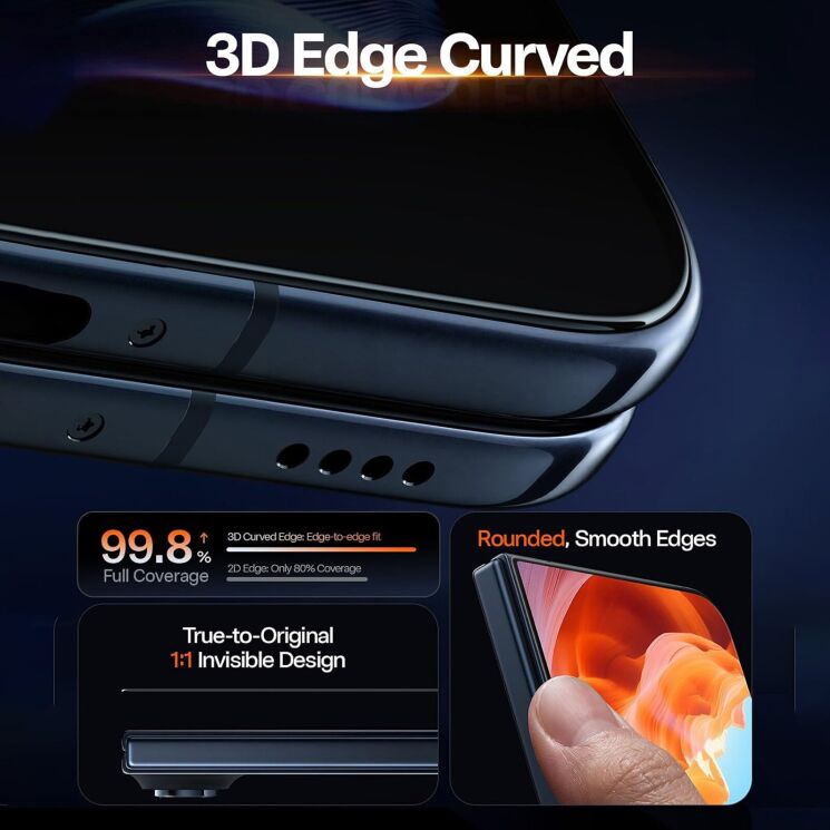Защитное стекло на внешний экран TORRAS OrigArmor Screen Protector OD для Apple iPhone Duo - Black: фото 2 из 6