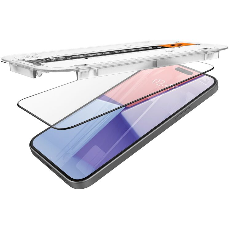 Захисне скло Spigen (SGP) Screen Protector GLAS.tR EZ Fit Black для Apple iPhone 15 (AGL06908) - Black: фото 4 з 11