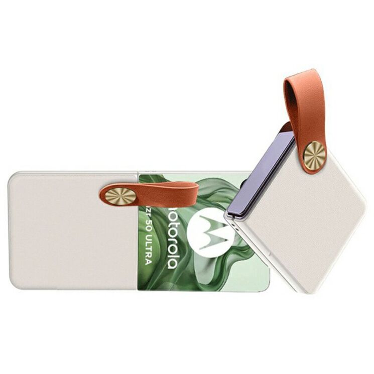 Защитный чехол GKK Strap Kickstand для Motorola Razr 60 Ultra / Razr 70 Ultra - White / Brown: фото 2 из 5
