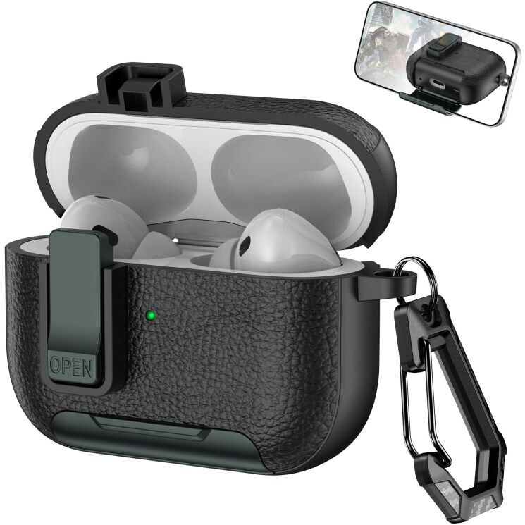 Захисний чохол Reframe Leather Texture для Apple AirPods Pro 2 - Black / Army Green (306054BM) Захисний чохол Reframe Leather Texture для Apple AirPods Pro 2 - Black / Army Green: фото 1 з 7