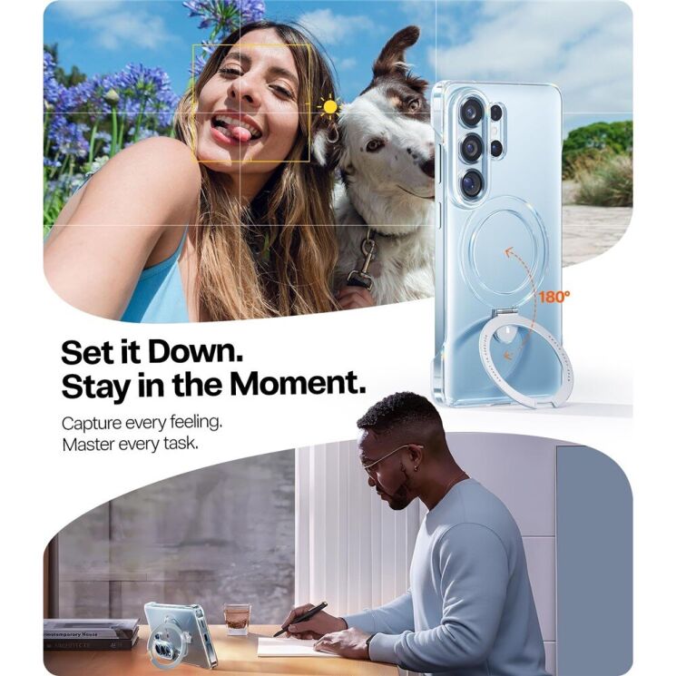 Защитный чехол TORRAS Ostand Q1 Slim (with MagSafe) для Samsung Galaxy S26 Ultra - Clear: фото 3 из 8