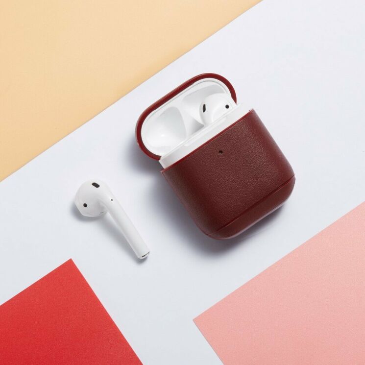 Защитный чехол UniCase Leather Cover для Apple AirPods 1 / 2 - Wine Red: фото 12 из 14