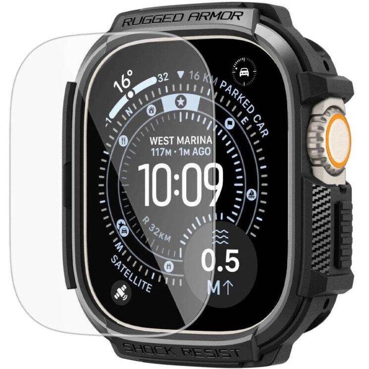 Захисний комплект Spigen Rugged Armor + Tempered Glass для Apple Watch Ultra / Ultra 2 / Ultra 3 (49mm) ACS11414 - Matte Black: фото 3 з 10