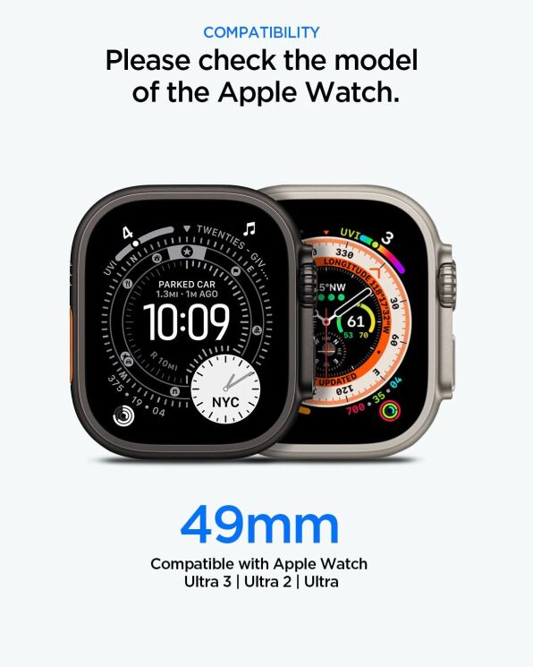 Захисний комплект Spigen Rugged Armor + Tempered Glass для Apple Watch Ultra / Ultra 2 / Ultra 3 (49mm) ACS11414 - Matte Black: фото 5 з 10