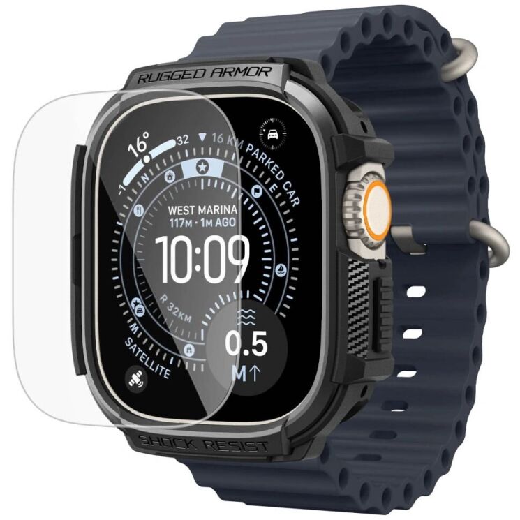 Захисний комплект Spigen Rugged Armor + Tempered Glass для Apple Watch Ultra / Ultra 2 / Ultra 3 (49mm) ACS11414 - Matte Black: фото 4 з 10
