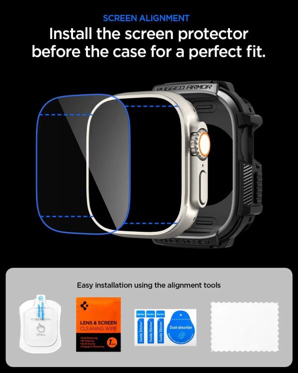 Захисний комплект Spigen Rugged Armor + Tempered Glass для Apple Watch Ultra / Ultra 2 / Ultra 3 (49mm) ACS11414 - Matte Black: фото 10 з 10