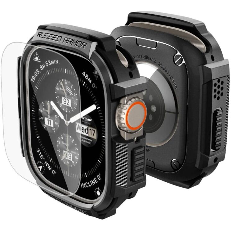 Захисний комплект Spigen Rugged Armor + Tempered Glass для Apple Watch Ultra / Ultra 2 / Ultra 3 (49mm) ACS11414 - Matte Black: фото 2 з 10