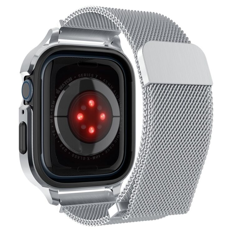Захисний комплект Spigen (SGP) Metal Fit Pro для Apple Watch 45 mm (7 / 8 / 9 Series) - Silver: фото 6 з 21
