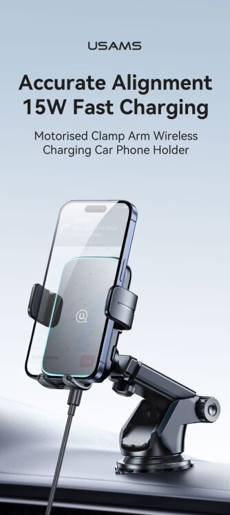 Автомобільний тримач з бездротовою зарядкою Usams CD229 15W Wireless Charging - Black: фото 3 з 16