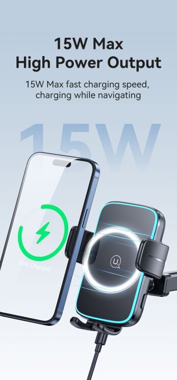 Автомобільний тримач з бездротовою зарядкою Usams CD229 15W Wireless Charging - Black: фото 7 з 16