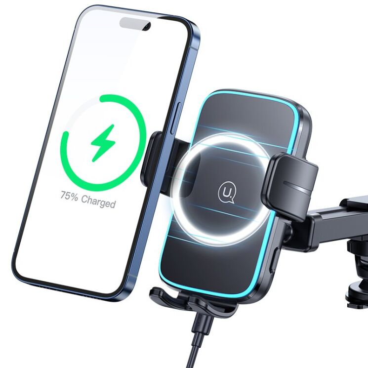 Автомобільний тримач з бездротовою зарядкою Usams CD229 15W Wireless Charging - Black: фото 2 з 16