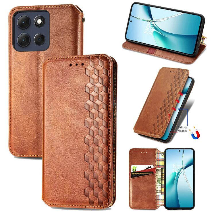 Чохол Deexe Rhombus Wallet для Motorola Moto G77 - Brown: фото 1 з 8