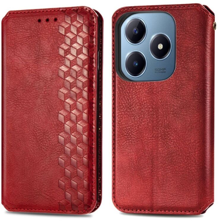 Чехол Deexe Rhombus Wallet для Realme C63 - Red: фото 1 из 9