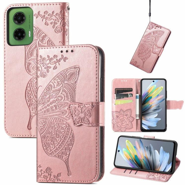 Чехол UniCase Butterfly Pattern для Motorola Moto G35 - Rose Gold: фото 4 из 7
