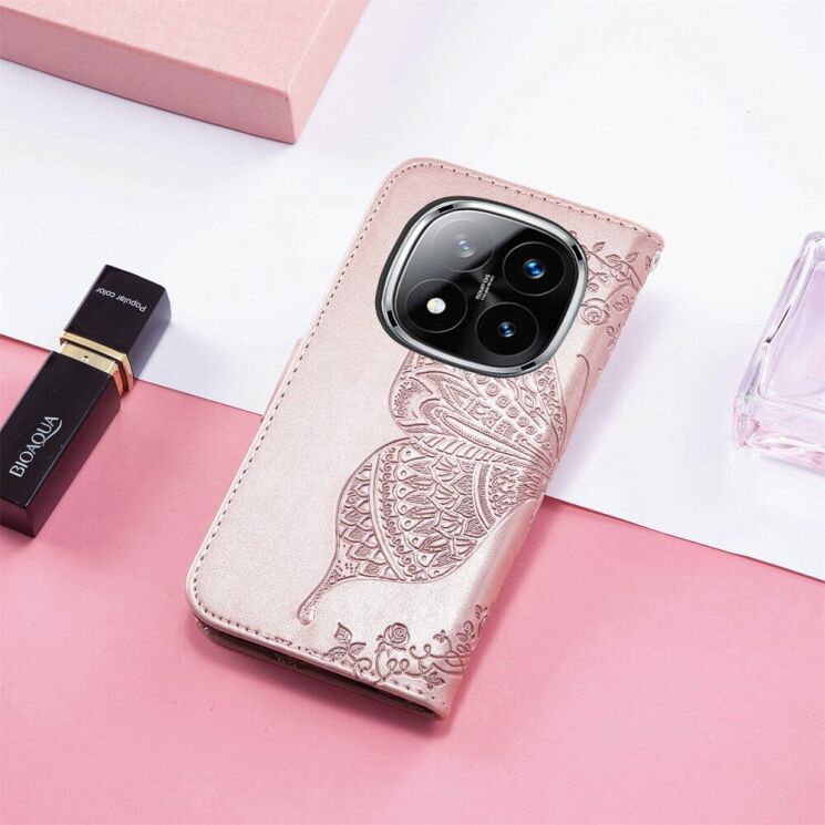 Чехол UniCase Butterfly Pattern для Xiaomi Redmi Note 14 Pro - Rose Gold: фото 6 из 14