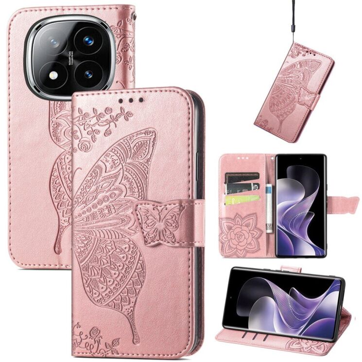Чехол UniCase Butterfly Pattern для Xiaomi Redmi Note 14 Pro - Rose Gold: фото 1 из 14