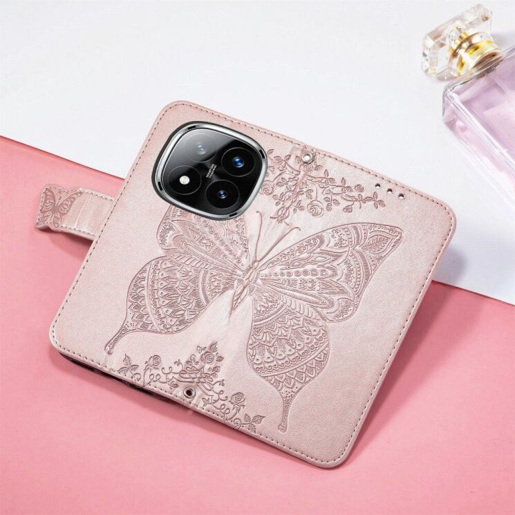 Чехол UniCase Butterfly Pattern для Xiaomi Redmi Note 14 Pro - Rose Gold: фото 9 из 14
