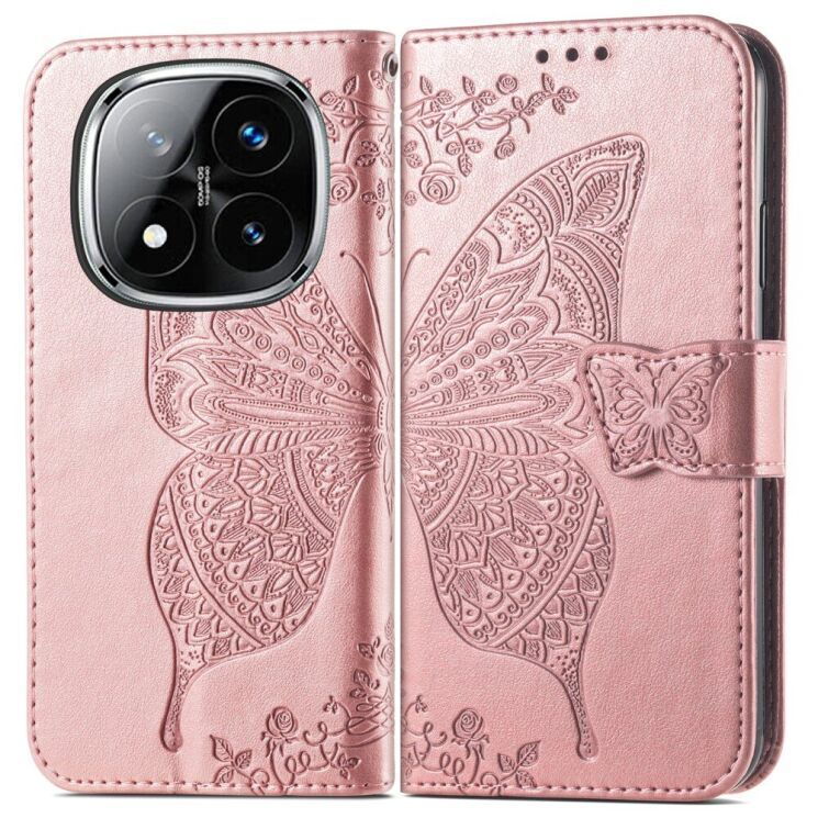Чехол UniCase Butterfly Pattern для Xiaomi Redmi Note 14 Pro - Rose Gold: фото 2 из 14