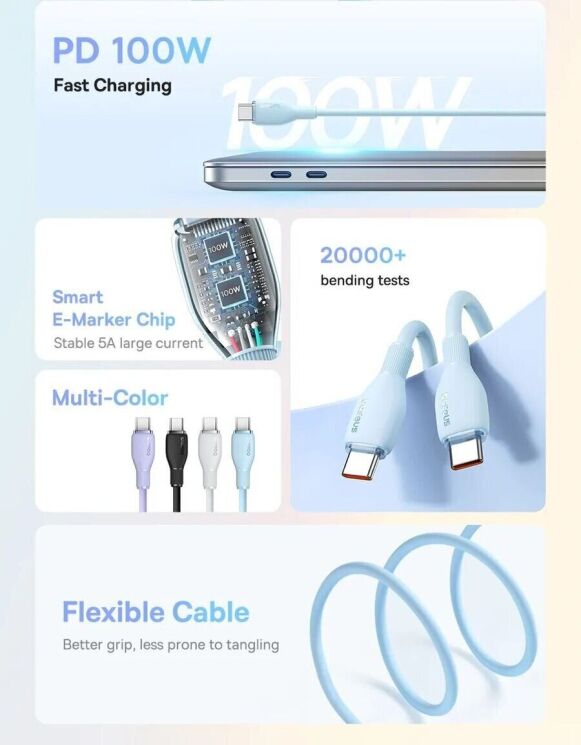 Кабель Baseus Pudding Series Type-C to Type-C (100W, 1.2m) P10355702111-00 - Black: фото 6 з 26