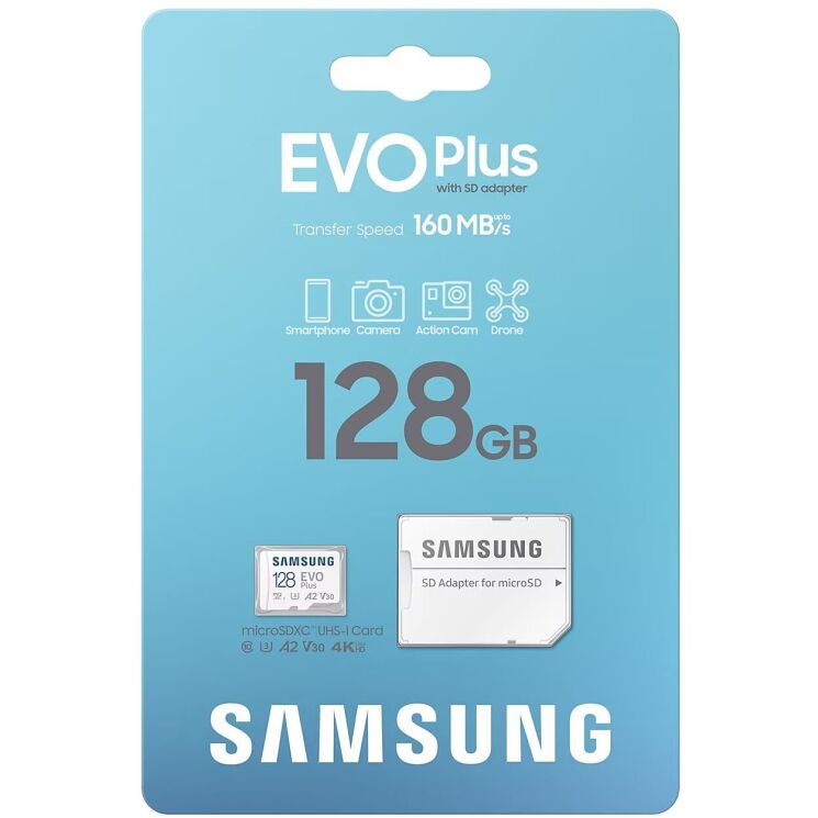 Карта памяти MicroSDXC Samsung EVO Plus 128GB C10 UHS-I R160MB/s + адаптер (MB-MC128SA/EU) - White: фото 8 из 14