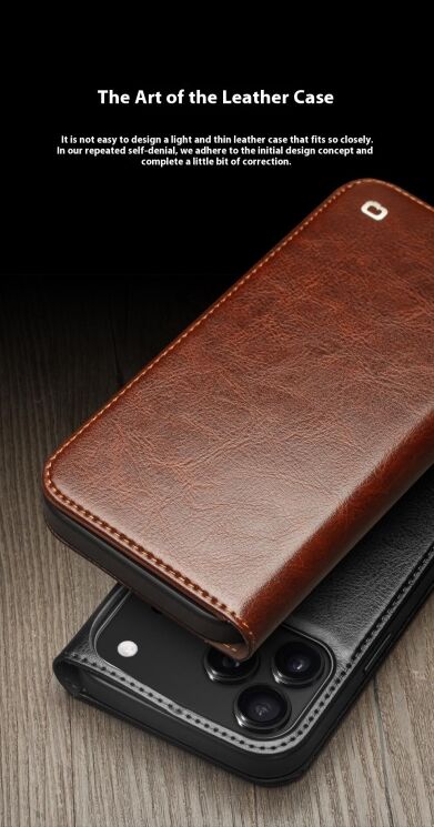 Кожаный чехол QIALINO Classic Case для Apple iPhone 17 Pro - Brown: фото 10 из 13