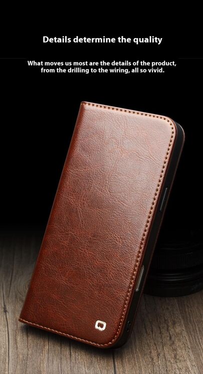 Кожаный чехол QIALINO Classic Case для Apple iPhone 17 Pro - Brown: фото 9 из 13