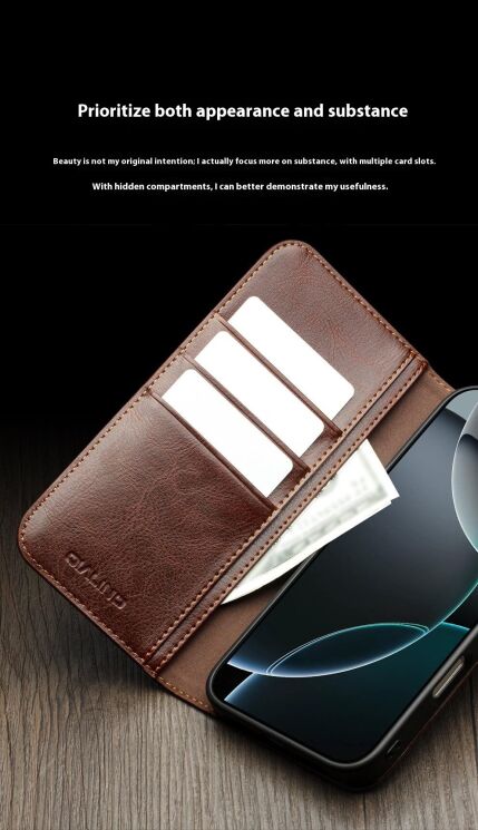 Кожаный чехол QIALINO Classic Case для Apple iPhone 17 Pro - Brown: фото 11 из 13