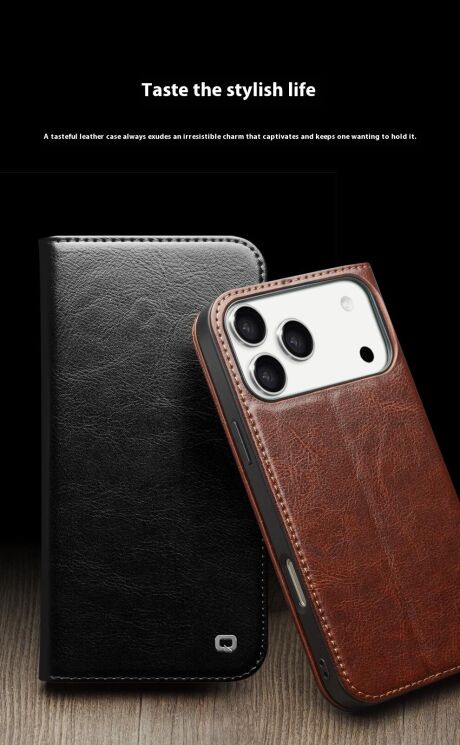 Кожаный чехол QIALINO Classic Case для Apple iPhone 17 Pro - Brown: фото 8 из 13