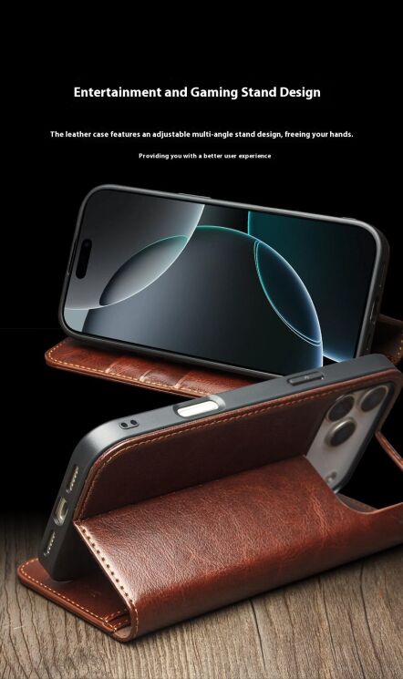 Кожаный чехол QIALINO Classic Case для Apple iPhone 17 Pro - Brown: фото 12 из 13