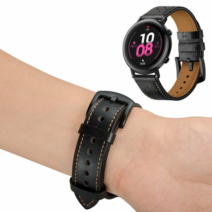 Кожаный ремешок Deexe Classic для Huawei Watch GT2 42mm - Black: фото 10 из 10