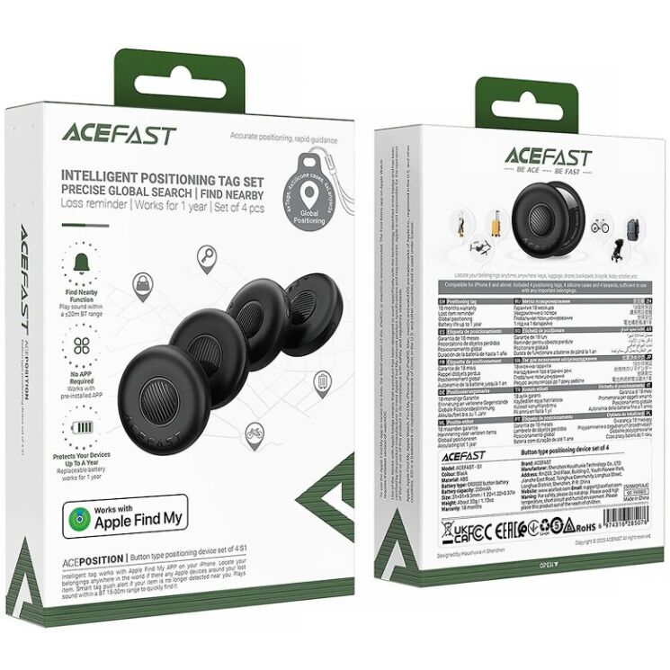 Набір трекерів Acefast S1 Findy (4 pack) 230mAh - Black (981972B) Набір трекерів Acefast S1 Findy (4 pack) 230mAh - Black: фото 6 з 15