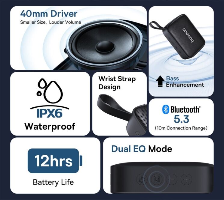 Портативная акустика Baseus OS AeQur 30 Mini (A20077900123-00) - Cosmic Black: фото 9 из 23