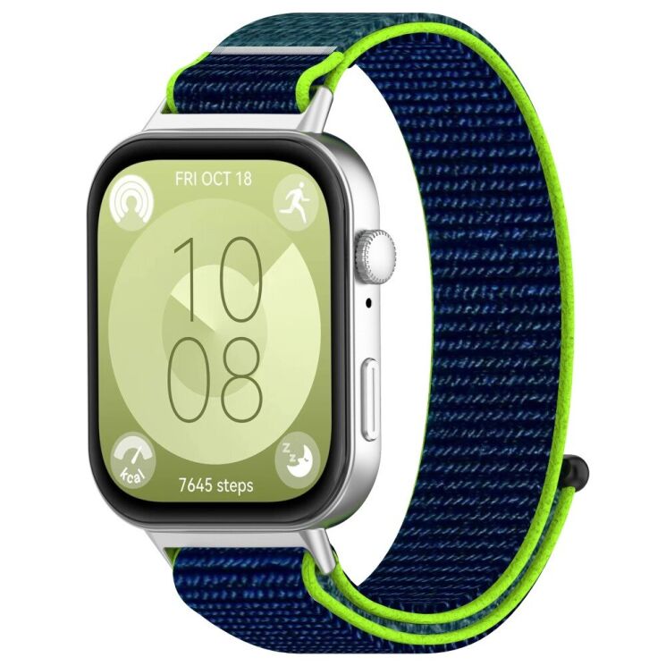 Ремінець Deexe Nylon Loop для Huawei Watch Fit 3 - Lime / Blue: фото 3 з 7
