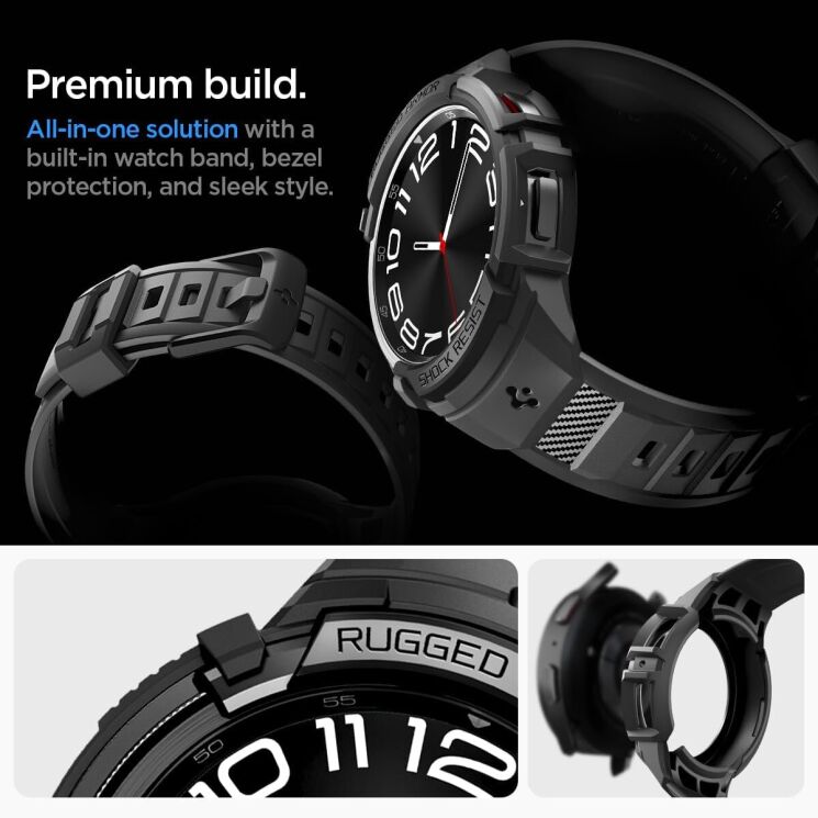 Ремінець з чохолом Spigen (SGP) Rugged Armor Pro (FW) для Samsung Galaxy Watch 6 Classic (47mm) ACS06488 - Black: фото 15 з 20