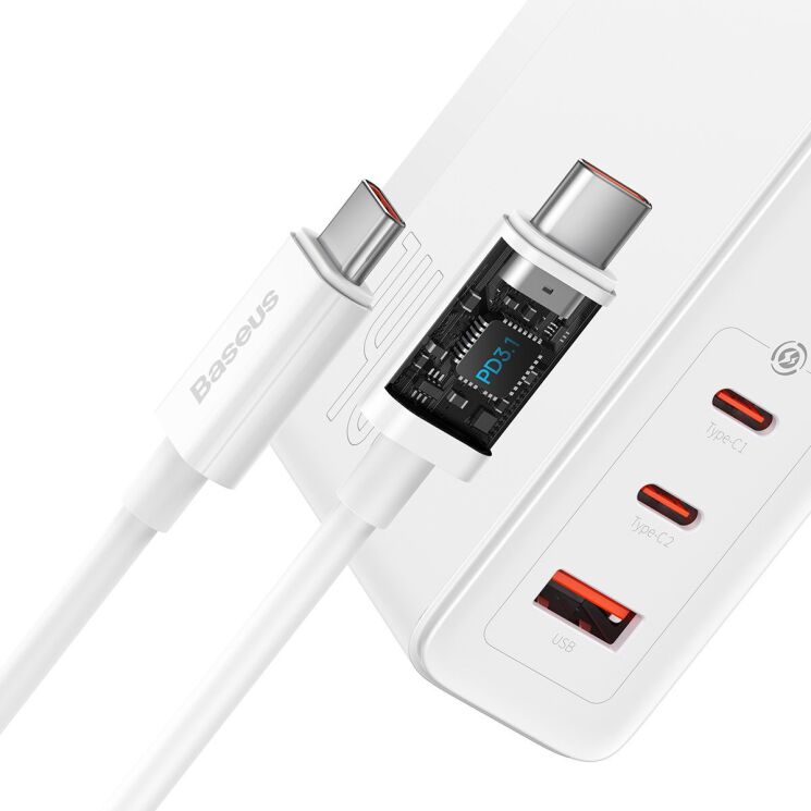 Сетевое зарядное устройство Baseus GaN5 Pro Fast Charger 2C+U (140W) + кабель Type-C to Type-C (240W, 1m) CCGP100202 - White: фото 4 из 35