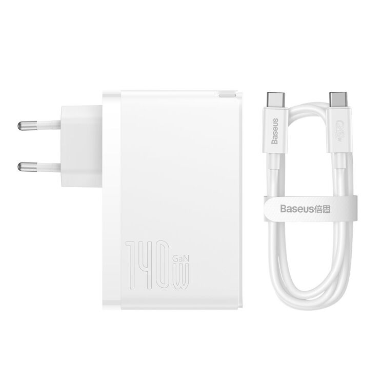Сетевое зарядное устройство Baseus GaN5 Pro Fast Charger 2C+U (140W) + кабель Type-C to Type-C (240W, 1m) CCGP100202 - White: фото 7 из 35