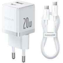 Мережевий зарядний пристрій Baseus Palm C+U (20W) + кабель Type-C to Type-C (P10111608213-01) - White: фото 1 з 15