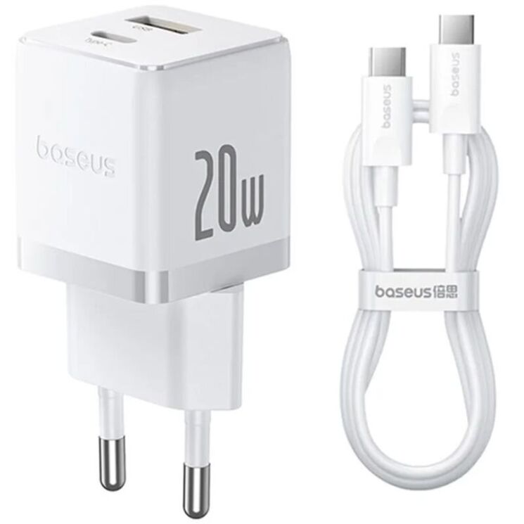 Мережевий зарядний пристрій Baseus Palm C+U (20W) + кабель Type-C to Type-C (P10111608213-01) - White: фото 1 з 15