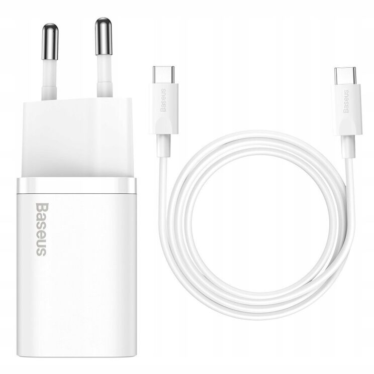 Мережевий зарядний пристрій Baseus Super Si Quick Charger (25W) + кабель Type-C to Type-C (3A, 1m) TZCCSUP-L — White: фото 1 з 15