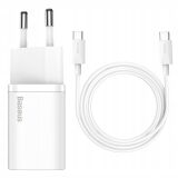 Мережевий зарядний пристрій Baseus Super Si Quick Charger (25W) + кабель Type-C to Type-C (3A, 1m) TZCCSUP-L — White (141804W)