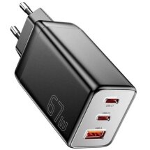 Сетевое зарядное устройство ESSAGER 67W GaN 2Type-C + USB (ECT67W-LJB01-Z) - Black: фото 1 из 13