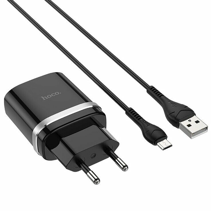 Мережевий зарядний пристрій Hoco C12Q Smart QC3.0 (3A) + кабель MicroUSB - Black: фото 3 з 10