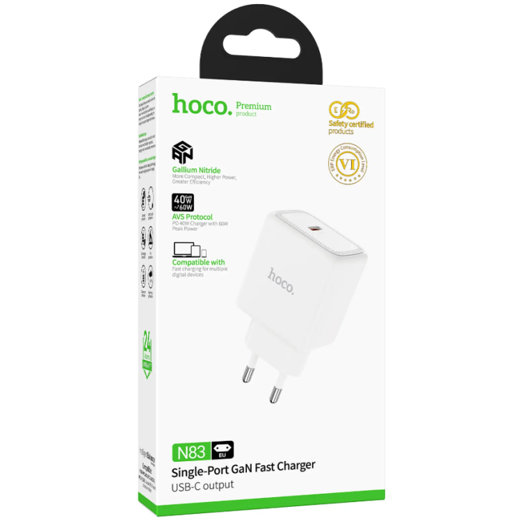Сетевое зарядное устройство Hoco N83 PD40W (Type-C) - White (995654W) Сетевое зарядное устройство Hoco N83 PD40W (Type-C) - White: фото 4 из 5
