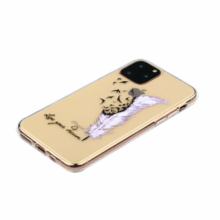 Силиконовый (TPU) чехол Deexe Pretty Glossy для Apple iPhone 11 Pro Max - Half Feather: фото 2 из 4