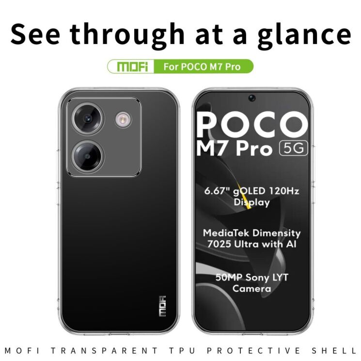 Силиконовый (TPU) чехол MOFI Thin Guard для Xiaomi Poco M7 Pro - Transparent: фото 3 из 10