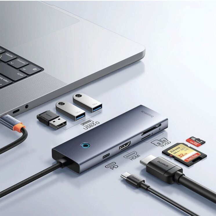 USB HUB Baseus UltraJoy Series 7 in 1 (B00052803811-00) - Space Grey: фото 7 з 12