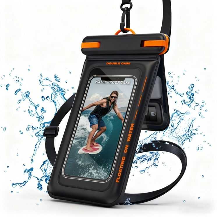 Влагозащитный чехол Deexe Aqua Shield для смартфонов диагональю до 7.5 дюймов - Black: фото 1 из 7