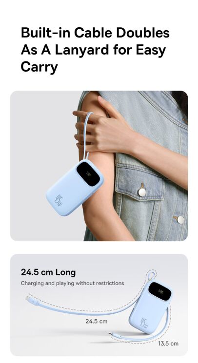 Внешний аккумулятор Baseus QPow 3 45W (10000mAh) + кабель Type-C + Lightning (E0028C01) - White (995795W) Внешний аккумулятор Baseus QPow 3 45W (10000mAh) + кабель Type-C + Lightning (E0028C01) - White: фото 11 из 12