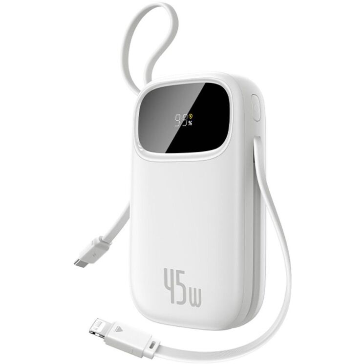 Внешний аккумулятор Baseus QPow 3 45W (10000mAh) + кабель Type-C + Lightning (E0028C01) - White (995795W) Внешний аккумулятор Baseus QPow 3 45W (10000mAh) + кабель Type-C + Lightning (E0028C01) - White: фото 1 из 12